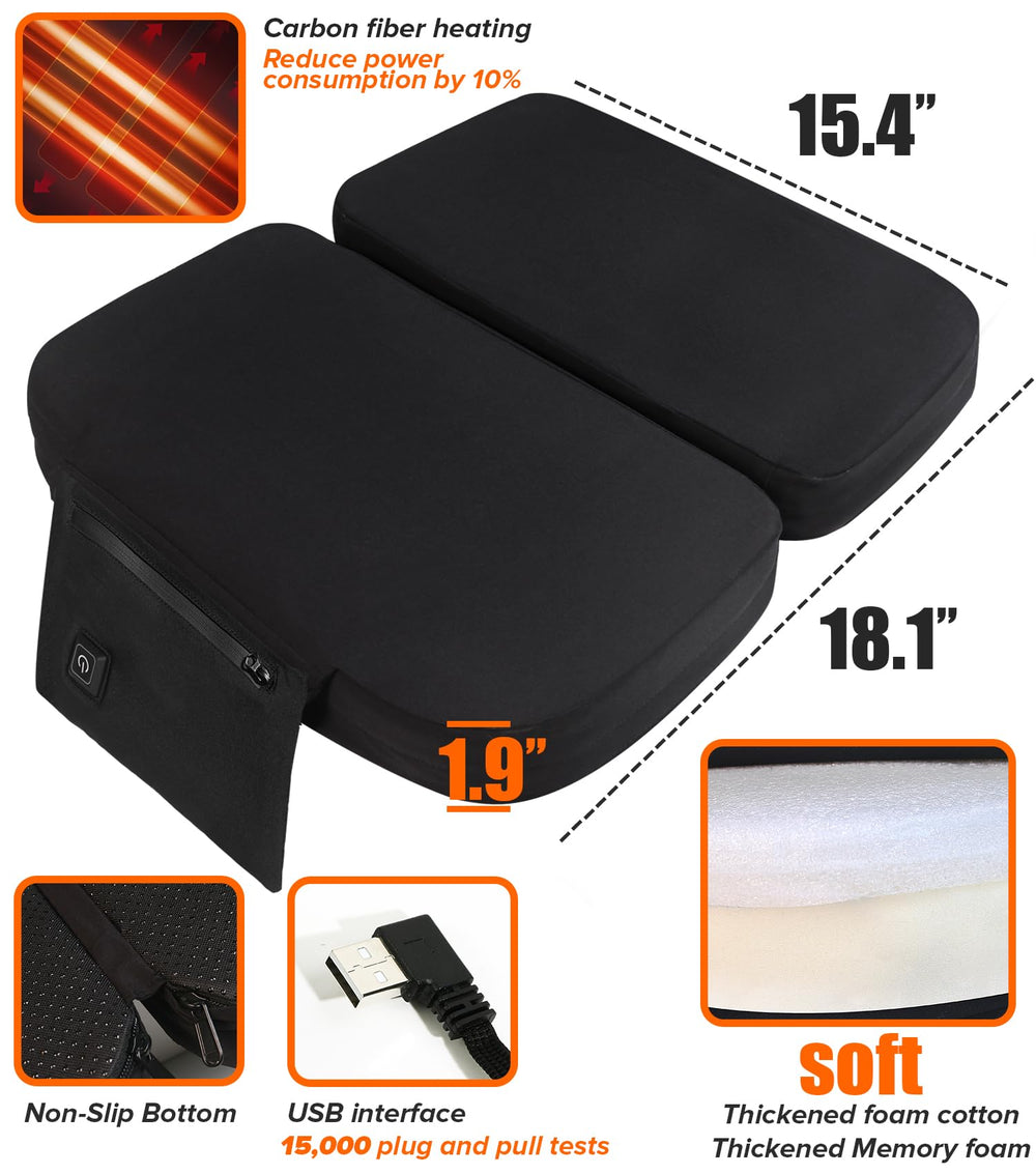 JS LifeStyle heated chair pad with USB switch compatible with power banks.