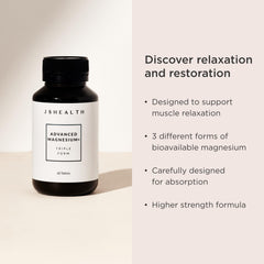 JSHealth Advanced Magnesium capsules pack emphasizing three magnesium forms for relaxation support
