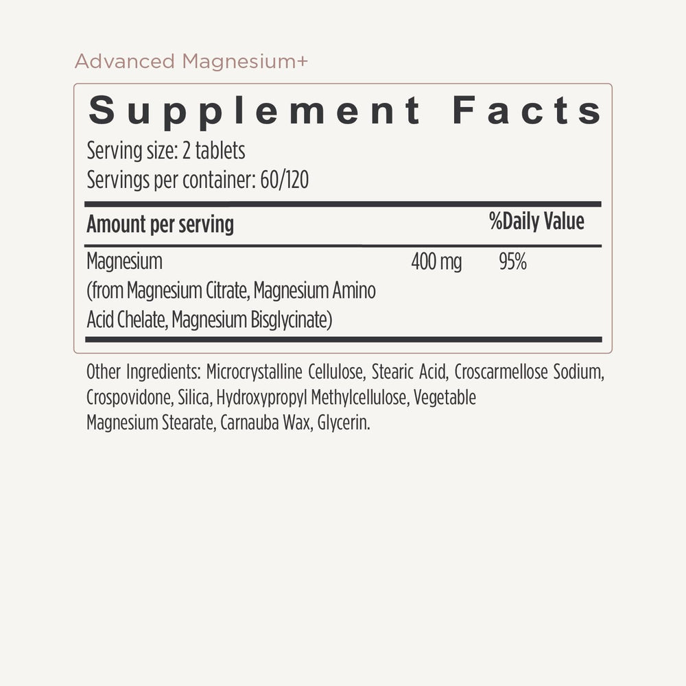JSHealth Advanced Magnesium ingredients panel with dosage per tablet