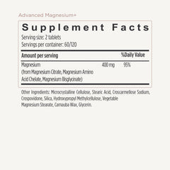JSHealth Advanced Magnesium ingredients panel with dosage per tablet
