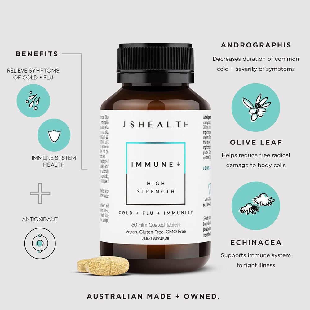 JSHealth Immune Booster bottle close-up emphasizing convenient daily immunity support