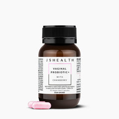 JSHealth Vaginal Probiotic Bottle in a clean, shelf-stable packaging.