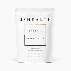 JSHealth Vanilla Bean protein powder with probiotics, ideal shake base for busy mornings.