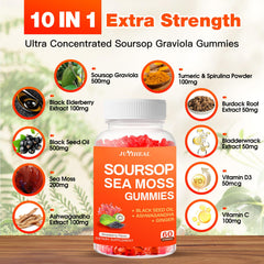 JUYIHEAL sea moss gummies bottle label highlighting antioxidant blend