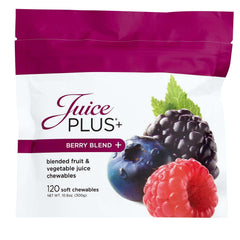 Juice Plus+ Berry Blend soft chews pack shot highlighting daily plant-based nutrition.