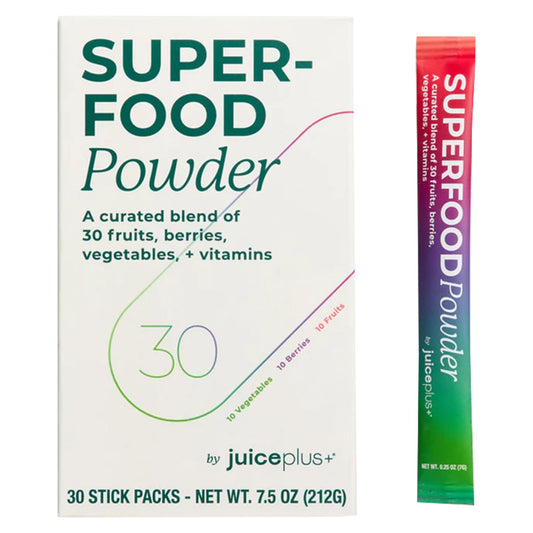 Juice Plus+ superfood stick dissolving in water for a refreshing daily boost.