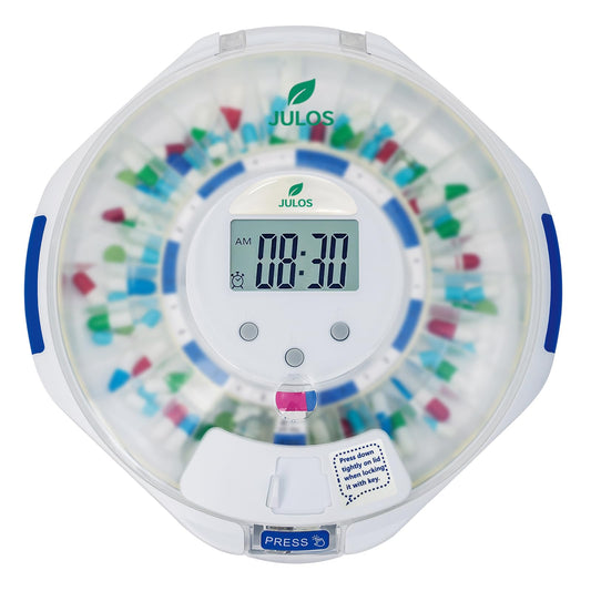 JULOS pill dispenser with lock for secure private medication storage