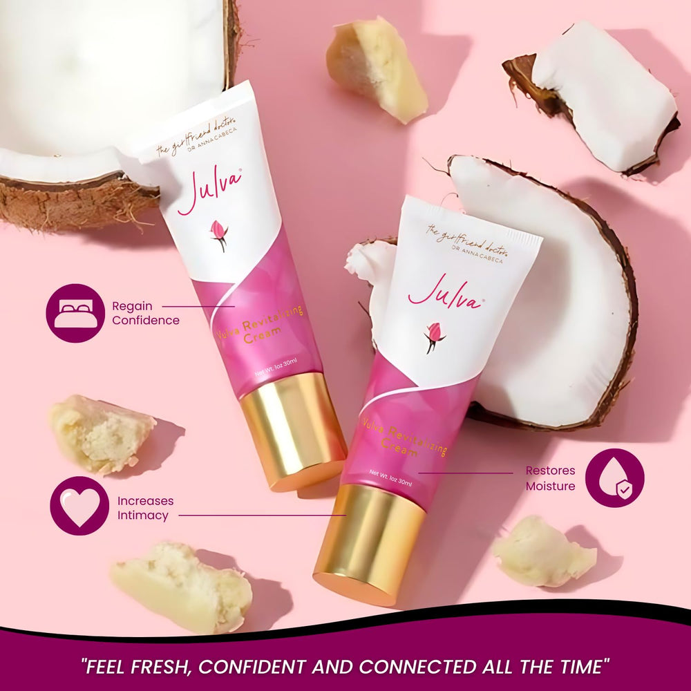 Julva bottle close-up with DHEA focus for daily moisture.
