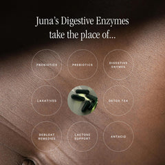 Juna Digestive Enzymes Probiotic label detail shows vegan and gluten-free ingredients