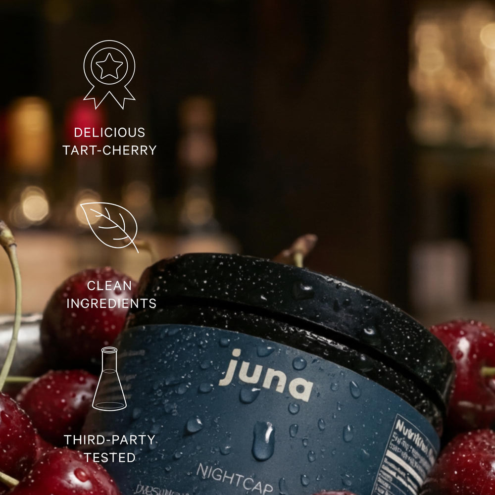 Juna Nightcap bottle with pour demonstrates an easy nightly ritual.