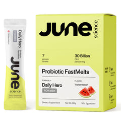 June Science Daily Hero Men bottle-front image showing a fast-melt probiotic for daily gut support.