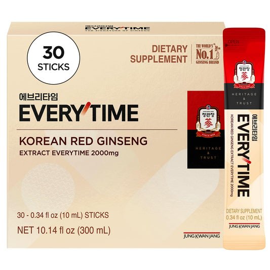 JUNG KWAN JANG Everytime packaging shows compact red ginseng sticks for on-the-go energy.