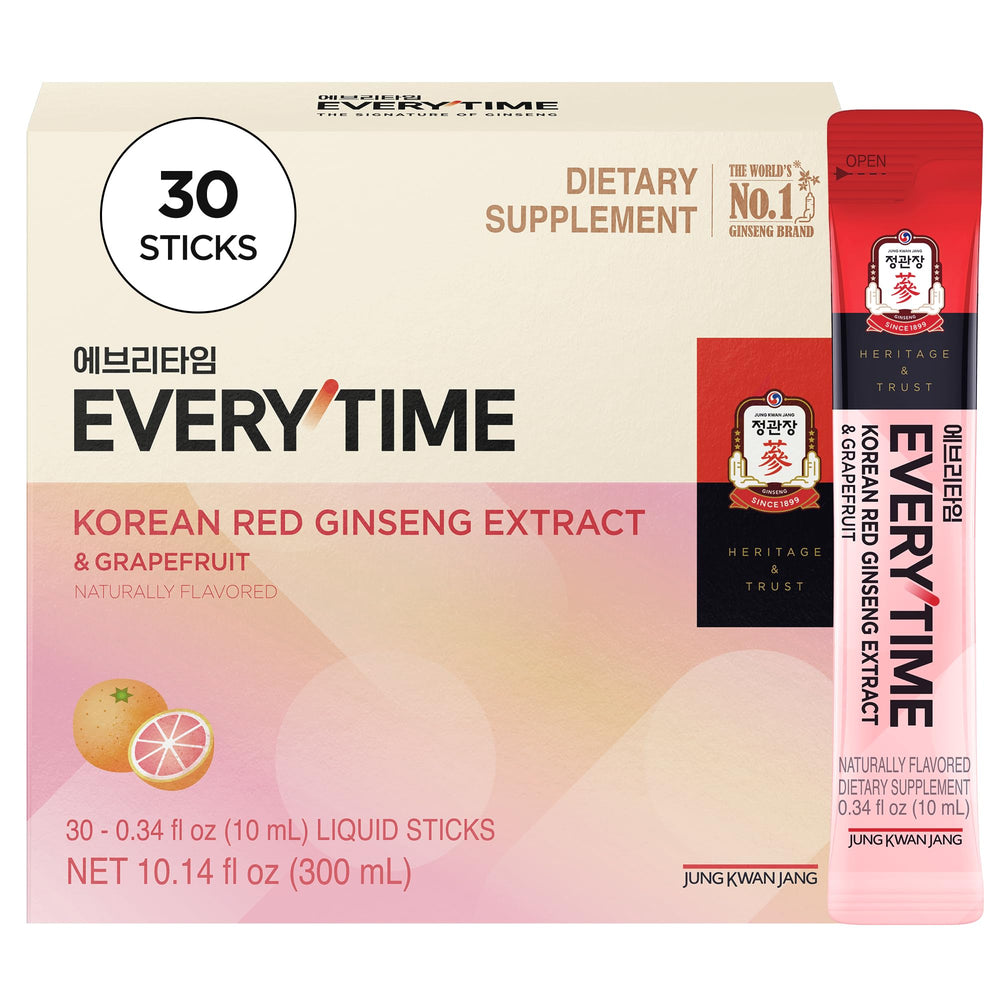 Jung Kwan Jang Everytime red ginseng stick pour highlights convenient, on-the-go energy.