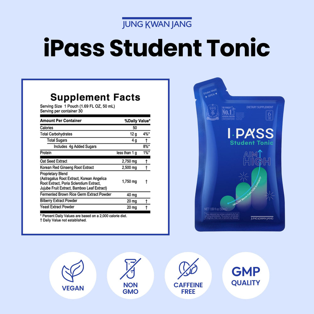 Graphic illustration for JUNG KWAN JANG iPass Student Tonic emphasizing daily energy and focus