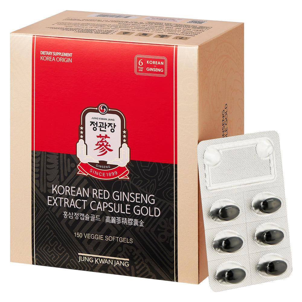 JUNG KWAN JANG Korean Red Ginseng bottle supports vegan energy.