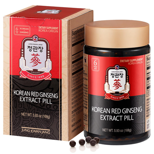 Jung Kwan Jang red Panax ginseng pill bottle for daily stamina.