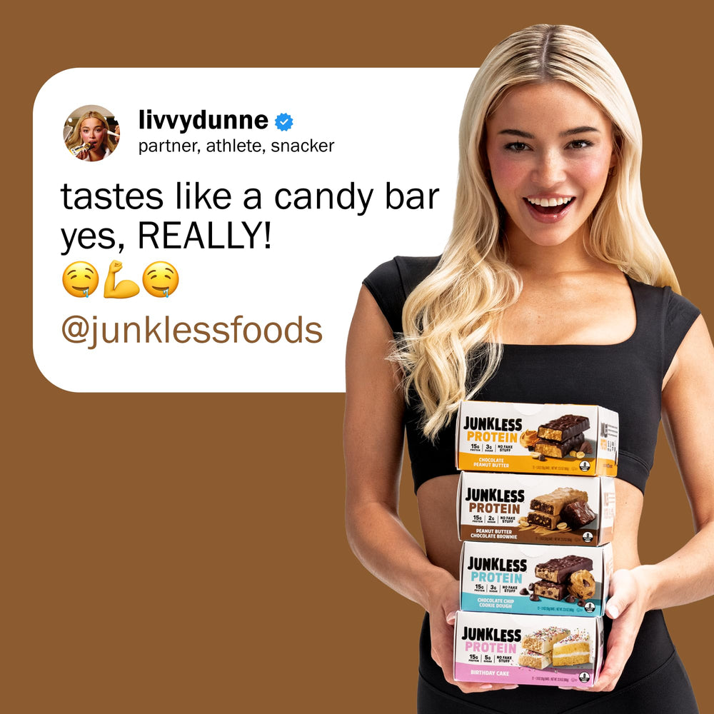 JUNKLESS bar with gluten-free ingredients supports clean snacking.