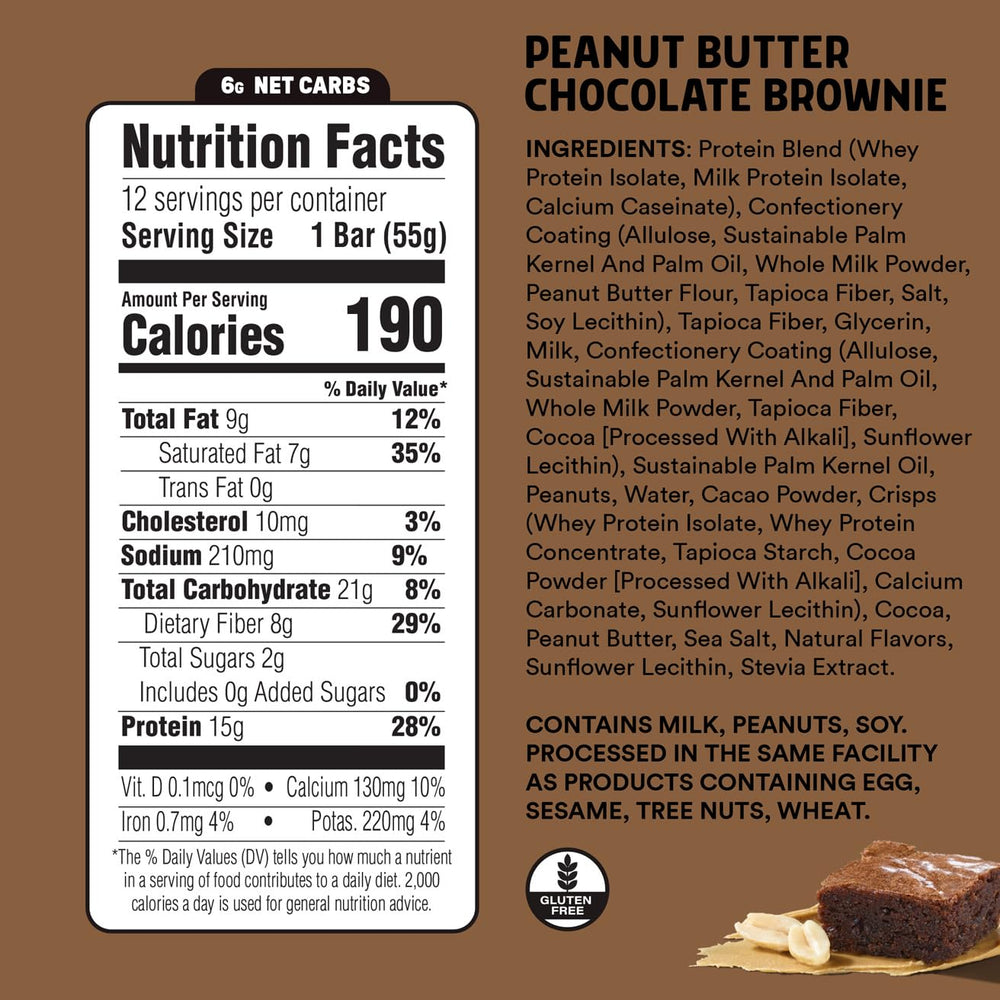 JUNKLESS Peanut Butter Chocolate Brownie bar highlight no added sugar.