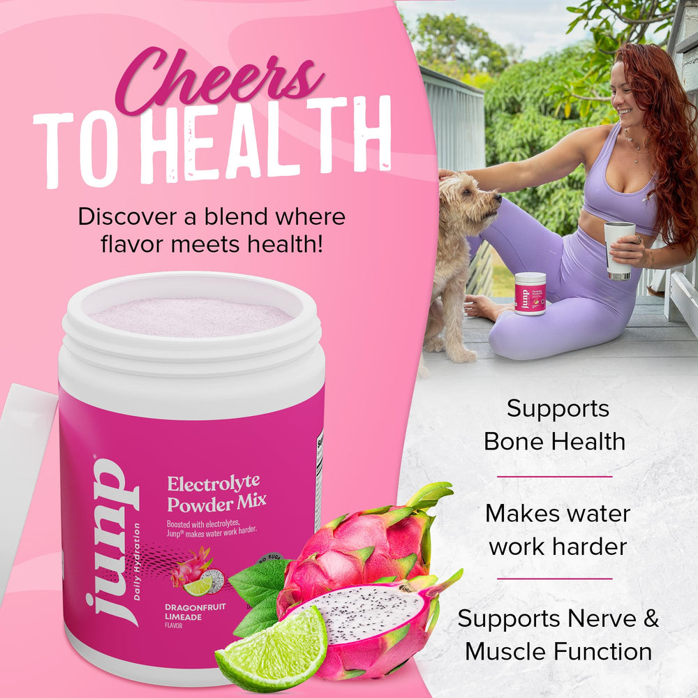 JUNP drink glass with dragonfruit limeade showing refreshing hydration after activity.