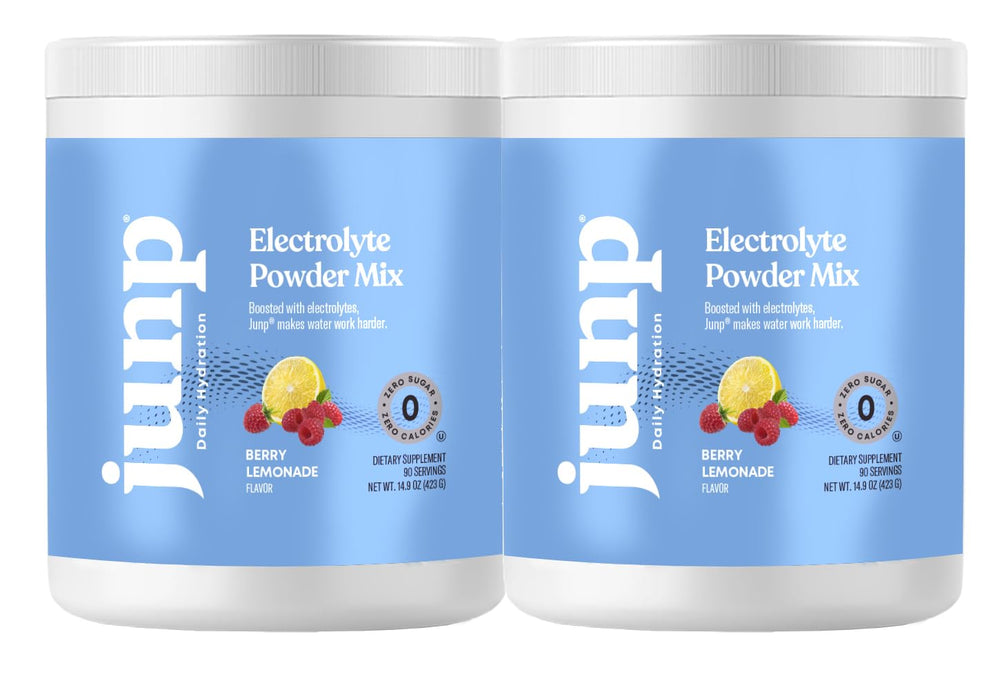 JUNP Fresh Berry Lemonade electrolyte powder bottle for on-the-go hydration.