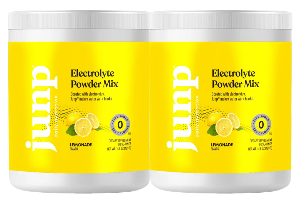 JUNP electrolytes powder lemon flavor packaging highlights sugar-free, keto-friendly hydration.