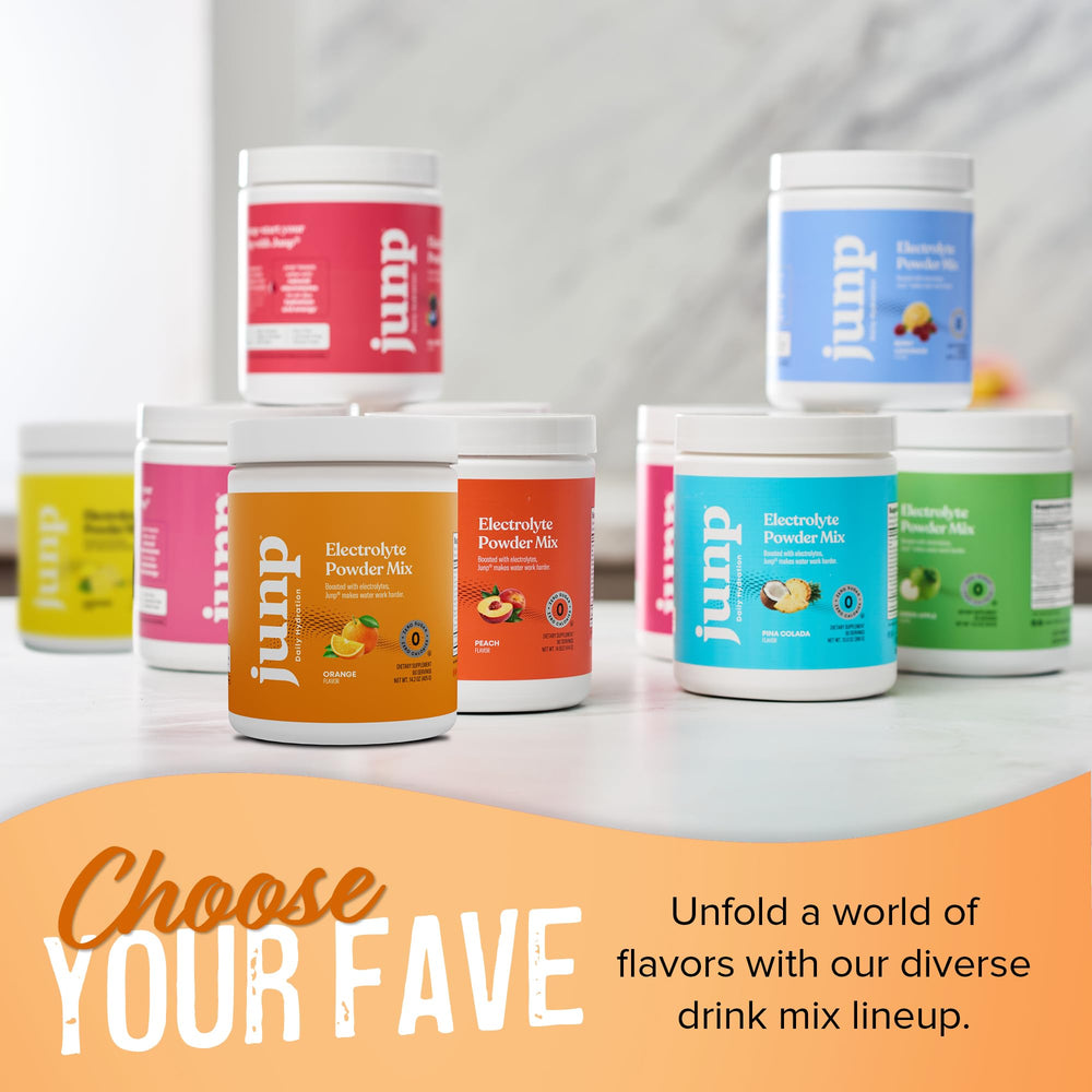 Travel-friendly JUNP electrolyte powder bottle for on-the-go hydration.