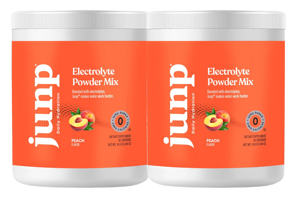 JUNP peach electrolyte powder tub ready for on-the-go hydration