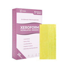 JUSORE Xeroform 25-pack sterile dressings for convenience.