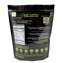 Just Better powder dissolves completely in water for a smooth mix.
