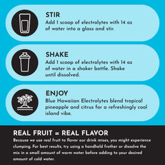 JUST INGREDIENTS Blue Hawaiian Electrolytes organic coconut water base supports electrolyte intake.