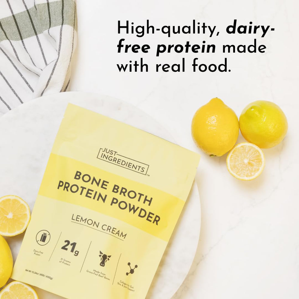 JUST INGREDIENTS Lemon Cream label close-up shows transparent ingredients.