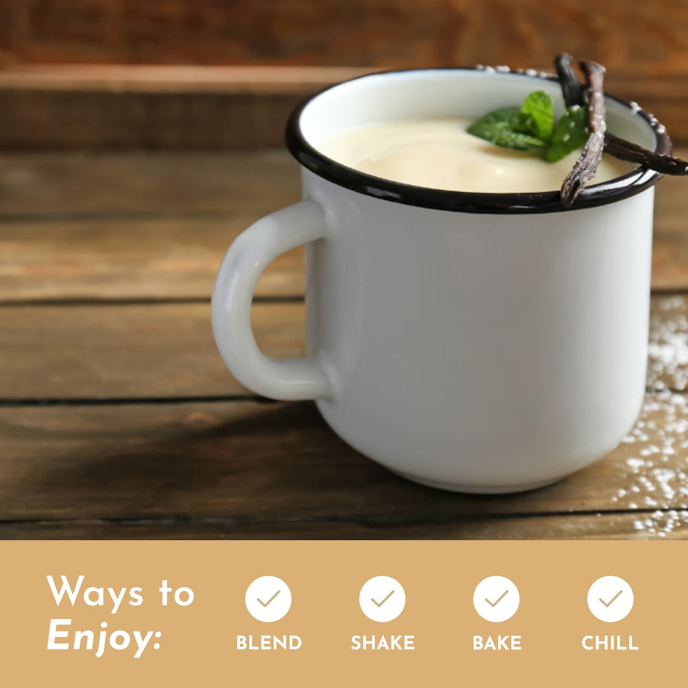 Just Ingredients bone broth protein powder vanilla powder mixed in smoothie for a creamy texture.