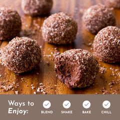 JUST INGREDIENTS chocolate protein powder label close-up with transparent ingredients