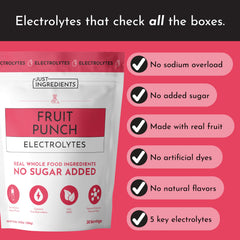 JUST INGREDIENTS Fruit Punch label closeup highlights natural fruit flavor and clean ingredients.