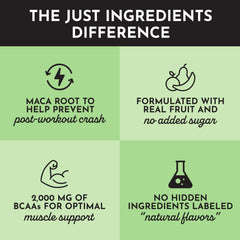 JUST INGREDIENTS ginseng and maca root on label highlights organic roots.