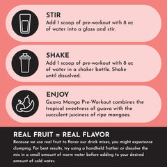 Just Ingredients Guava Mango pre-workout glass with powder dissolving smoothly
