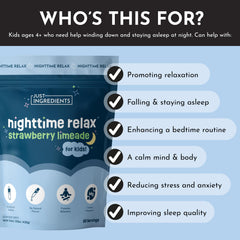JUST INGREDIENTS Nighttime Relax glass highlights a kid-friendly bedtime ritual with flavor.
