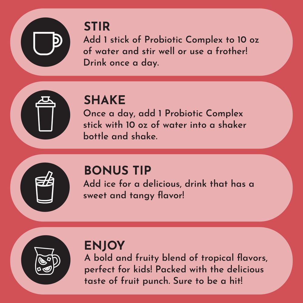 JUST INGREDIENTS Kids Probiotic Drink Mix label shows gluten-free, dairy-free, and soy-free formulation.