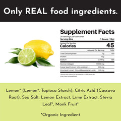 JUST INGREDIENTS Lemon Lime ingredients label emphasizing third-party testing