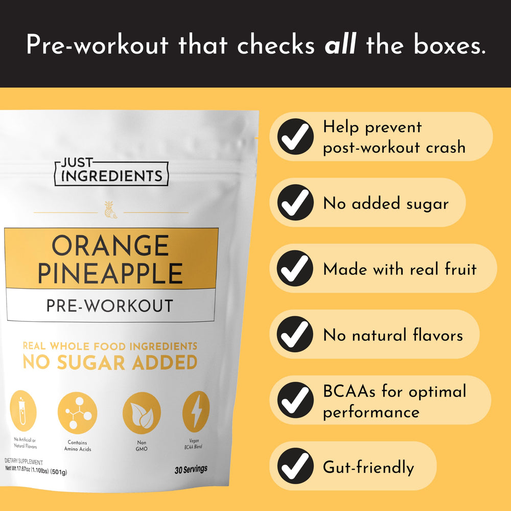 Just Ingredients Pre-Workout BCAA blend detail supports muscle recovery discussions.