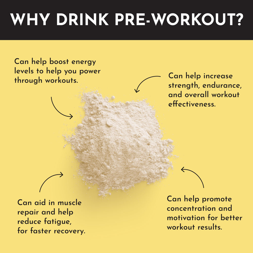 Just Ingredients Pre-Workout Tropical Paradise label highlights caffeine and BCAA blend for focus.