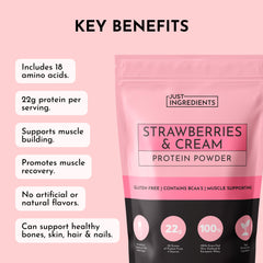 JUST INGREDIENTS Strawberries & Cream Protein Powder close-up reveals real strawberry aroma