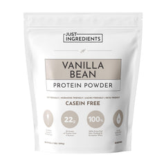 JUST INGREDIENTS Vanilla Bean Protein Powder bottle highlights premium whey for muscle support and everyday protein.