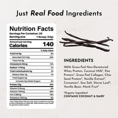 JUST INGREDIENTS Vanilla Bean Protein Powder scoop showing the protein blend for daily fueling.