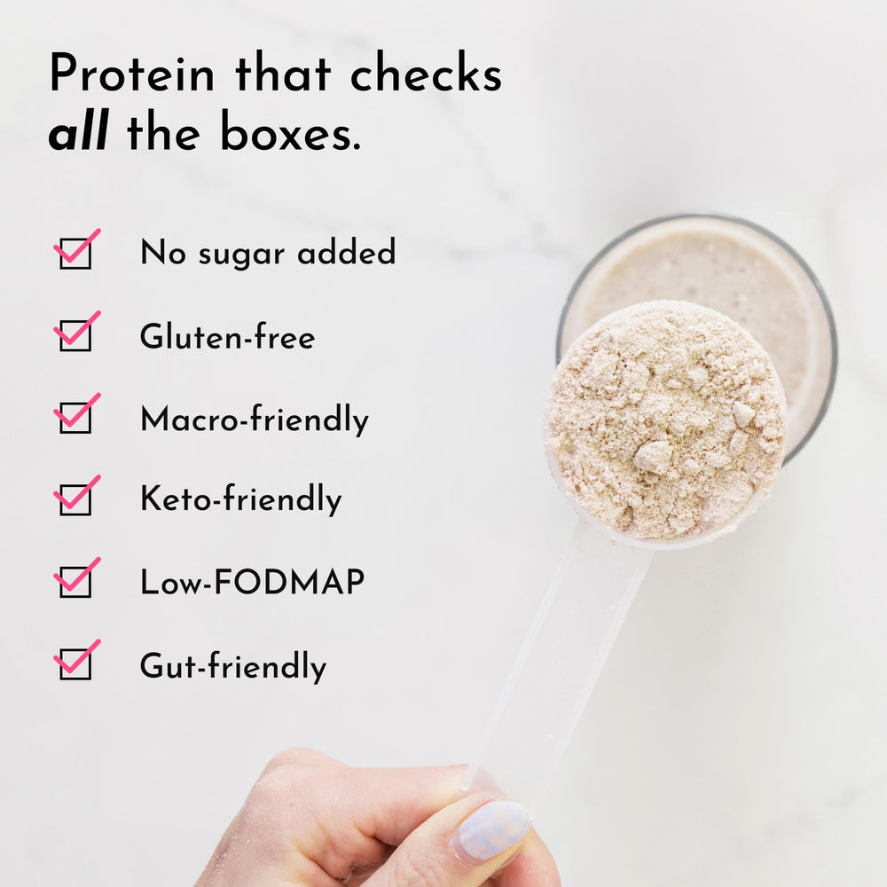 JUST INGREDIENTS Vanilla Bean Protein Shake in glass emphasizes easy everyday energy.