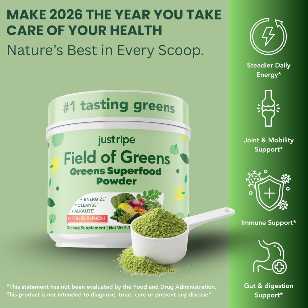 Field of Greens probiotic blend supports gut health with Bacillus Coagulans.