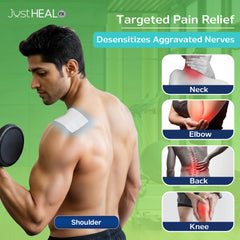JustHeal RX patch on knee for daily movement relief