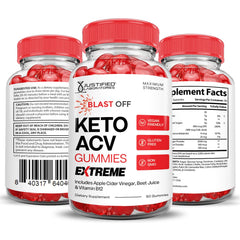 Justified Laboratories Blast Off Keto ACV Gummies packaging with nutrition label.