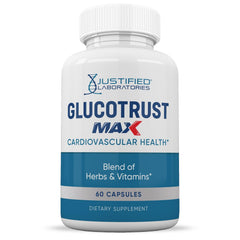 Justified Laboratories Glucotrust Max bottle back with directions for daily use.