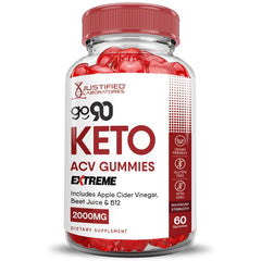 Justified Laboratories Go 90 Keto ACV Gummies textured-pectin closeup conveys soft bite.